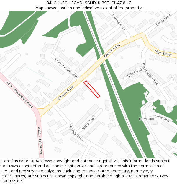 34, CHURCH ROAD, SANDHURST, GU47 8HZ: Location map and indicative extent of plot