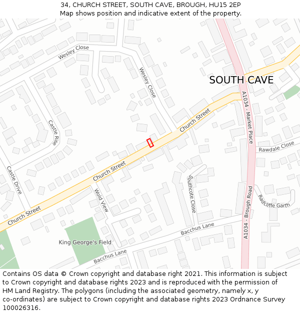 34, CHURCH STREET, SOUTH CAVE, BROUGH, HU15 2EP: Location map and indicative extent of plot