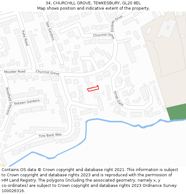 34, CHURCHILL GROVE, TEWKESBURY, GL20 8EL: Location map and indicative extent of plot