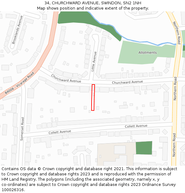 34, CHURCHWARD AVENUE, SWINDON, SN2 1NH: Location map and indicative extent of plot