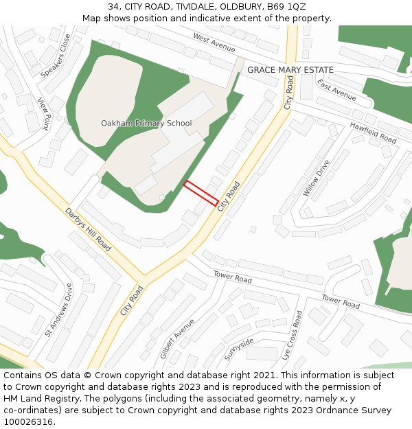 34, CITY ROAD, TIVIDALE, OLDBURY, B69 1QZ: Location map and indicative extent of plot