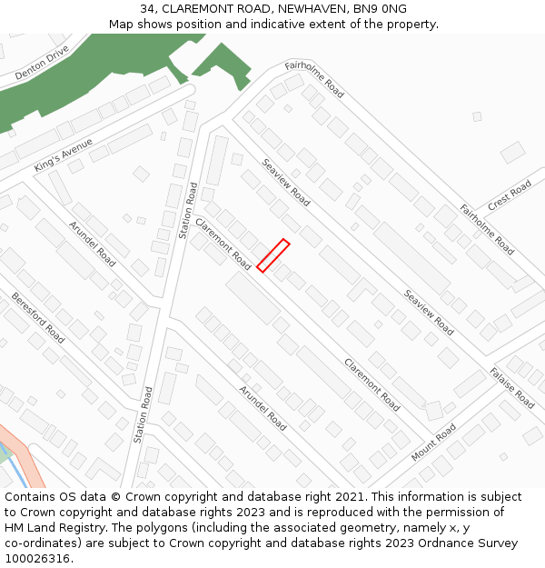34, CLAREMONT ROAD, NEWHAVEN, BN9 0NG: Location map and indicative extent of plot