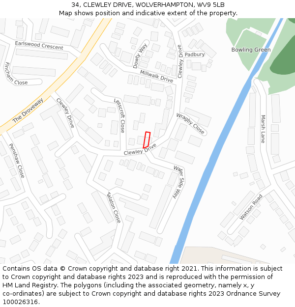 34, CLEWLEY DRIVE, WOLVERHAMPTON, WV9 5LB: Location map and indicative extent of plot