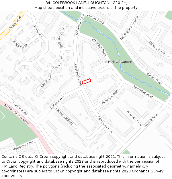 34, COLEBROOK LANE, LOUGHTON, IG10 2HJ: Location map and indicative extent of plot