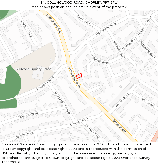 34, COLLINGWOOD ROAD, CHORLEY, PR7 2PW: Location map and indicative extent of plot