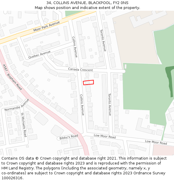34, COLLINS AVENUE, BLACKPOOL, FY2 0NS: Location map and indicative extent of plot