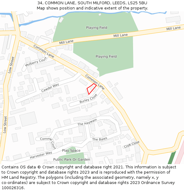 34, COMMON LANE, SOUTH MILFORD, LEEDS, LS25 5BU: Location map and indicative extent of plot