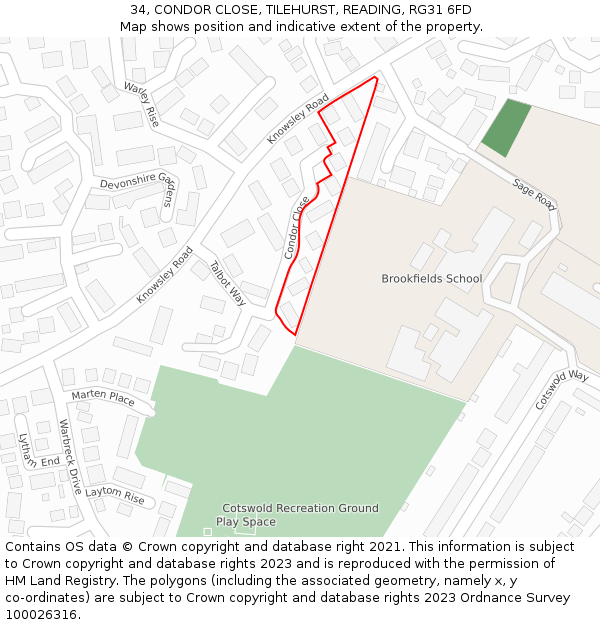 34, CONDOR CLOSE, TILEHURST, READING, RG31 6FD: Location map and indicative extent of plot