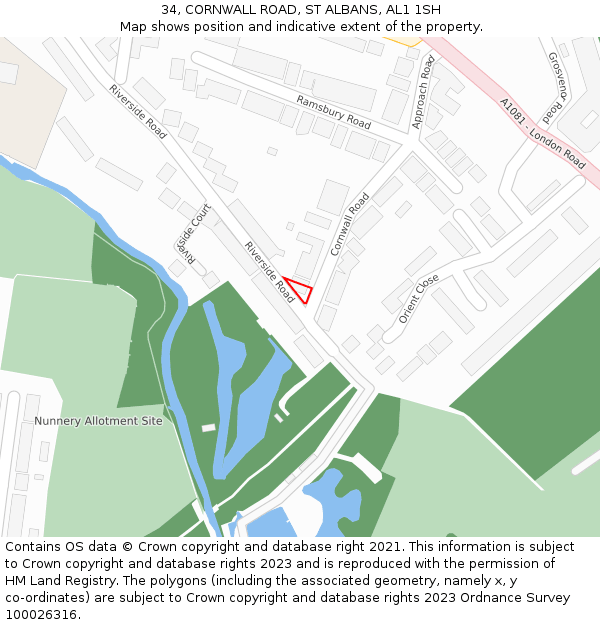 34, CORNWALL ROAD, ST ALBANS, AL1 1SH: Location map and indicative extent of plot