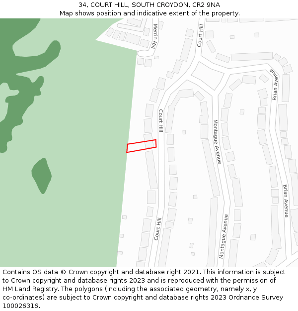 34, COURT HILL, SOUTH CROYDON, CR2 9NA: Location map and indicative extent of plot