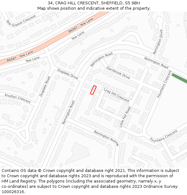34, CRAG HILL CRESCENT, SHEFFIELD, S5 9BH: Location map and indicative extent of plot