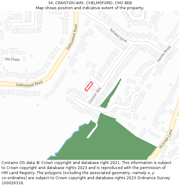 34, CRAISTON WAY, CHELMSFORD, CM2 8EB: Location map and indicative extent of plot