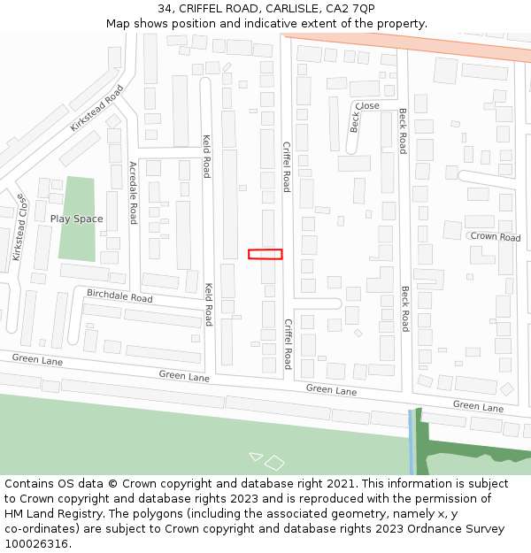 34, CRIFFEL ROAD, CARLISLE, CA2 7QP: Location map and indicative extent of plot