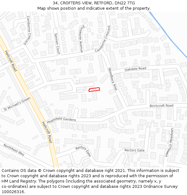 34, CROFTERS VIEW, RETFORD, DN22 7TG: Location map and indicative extent of plot