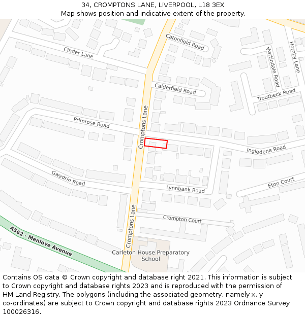 34, CROMPTONS LANE, LIVERPOOL, L18 3EX: Location map and indicative extent of plot