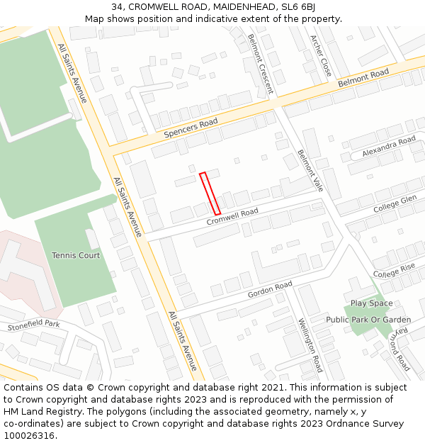 34, CROMWELL ROAD, MAIDENHEAD, SL6 6BJ: Location map and indicative extent of plot