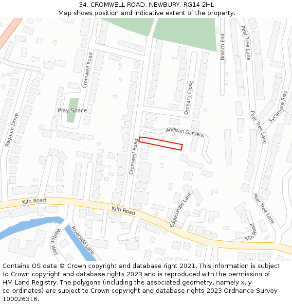 34, CROMWELL ROAD, NEWBURY, RG14 2HL: Location map and indicative extent of plot