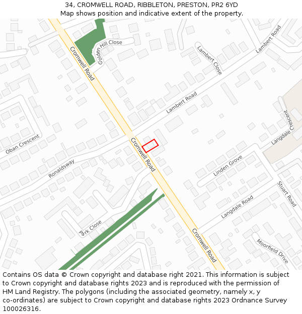 34, CROMWELL ROAD, RIBBLETON, PRESTON, PR2 6YD: Location map and indicative extent of plot