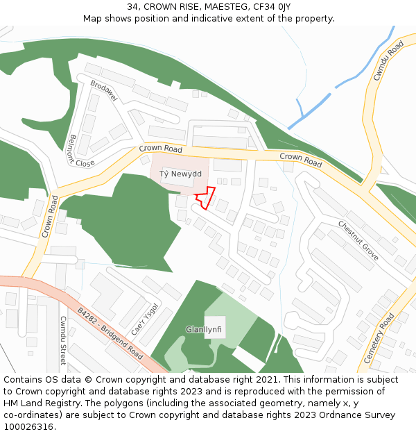 34, CROWN RISE, MAESTEG, CF34 0JY: Location map and indicative extent of plot