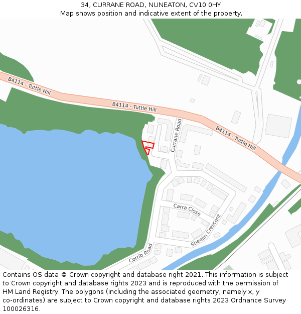 34, CURRANE ROAD, NUNEATON, CV10 0HY: Location map and indicative extent of plot