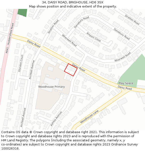 34, DAISY ROAD, BRIGHOUSE, HD6 3SX: Location map and indicative extent of plot