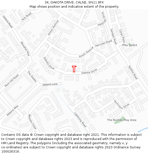 34, DAKOTA DRIVE, CALNE, SN11 8FX: Location map and indicative extent of plot