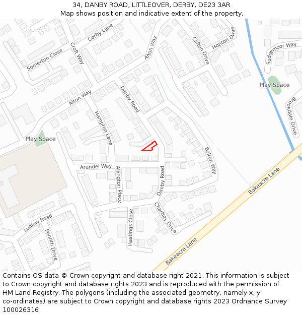 34, DANBY ROAD, LITTLEOVER, DERBY, DE23 3AR: Location map and indicative extent of plot