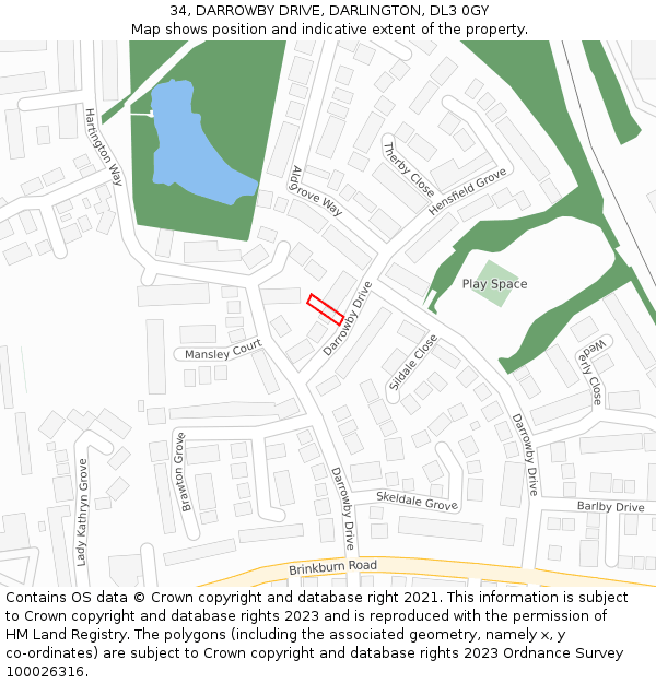 34, DARROWBY DRIVE, DARLINGTON, DL3 0GY: Location map and indicative extent of plot