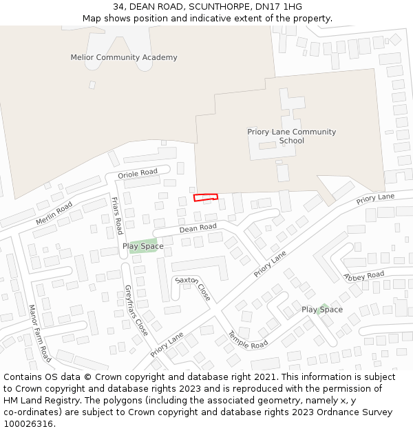 34, DEAN ROAD, SCUNTHORPE, DN17 1HG: Location map and indicative extent of plot