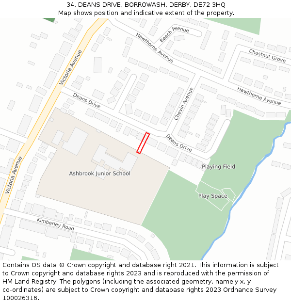 34, DEANS DRIVE, BORROWASH, DERBY, DE72 3HQ: Location map and indicative extent of plot