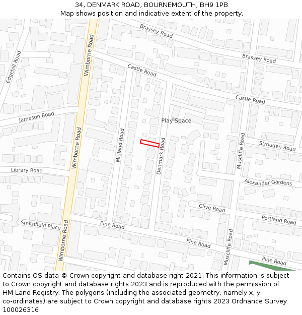 34, DENMARK ROAD, BOURNEMOUTH, BH9 1PB: Location map and indicative extent of plot