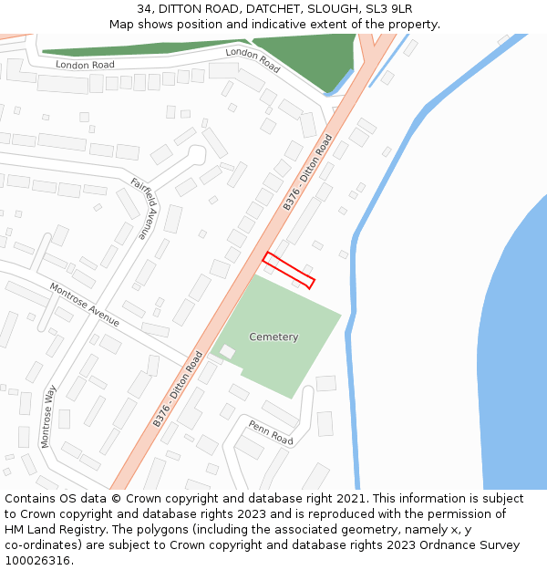 34, DITTON ROAD, DATCHET, SLOUGH, SL3 9LR: Location map and indicative extent of plot