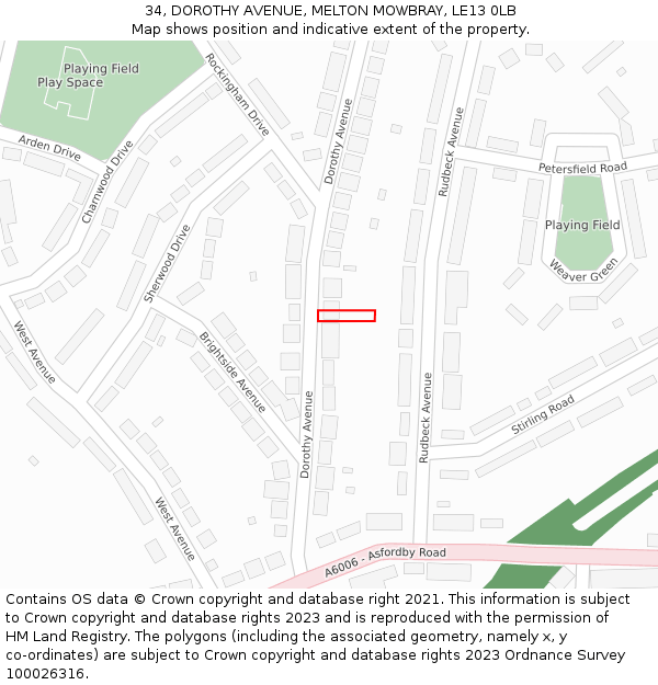 34, DOROTHY AVENUE, MELTON MOWBRAY, LE13 0LB: Location map and indicative extent of plot