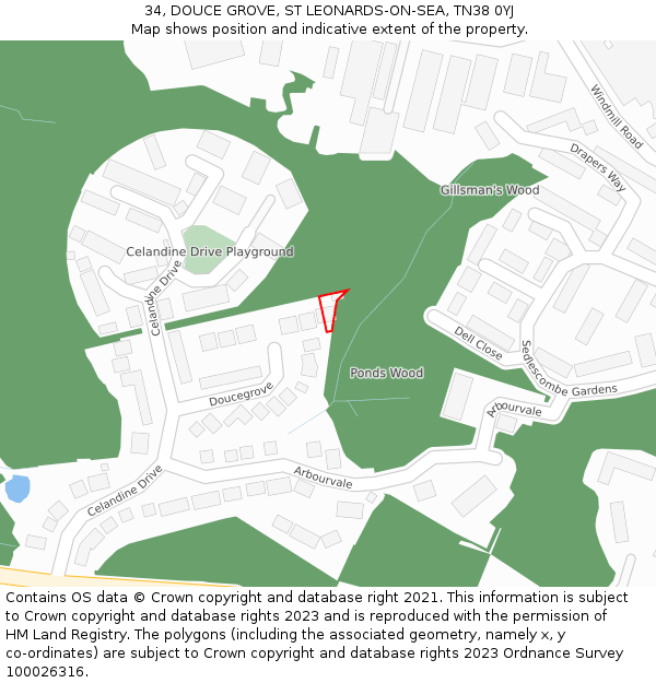 34, DOUCE GROVE, ST LEONARDS-ON-SEA, TN38 0YJ: Location map and indicative extent of plot