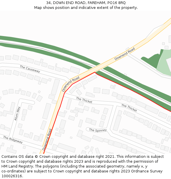 34, DOWN END ROAD, FAREHAM, PO16 8RQ: Location map and indicative extent of plot