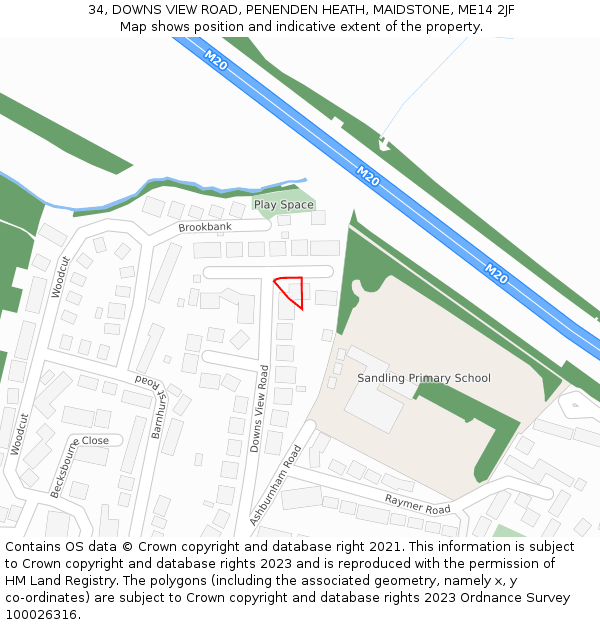 34, DOWNS VIEW ROAD, PENENDEN HEATH, MAIDSTONE, ME14 2JF: Location map and indicative extent of plot