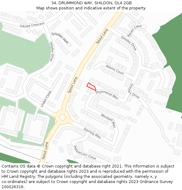 34, DRUMMOND WAY, SHILDON, DL4 2GB: Location map and indicative extent of plot