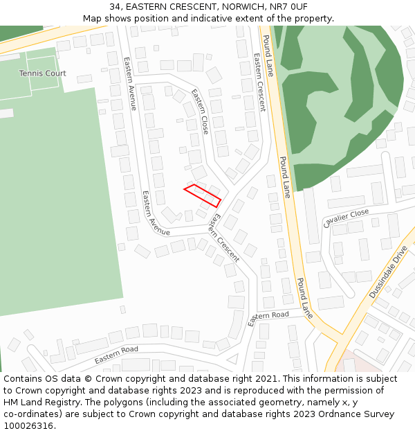 34, EASTERN CRESCENT, NORWICH, NR7 0UF: Location map and indicative extent of plot