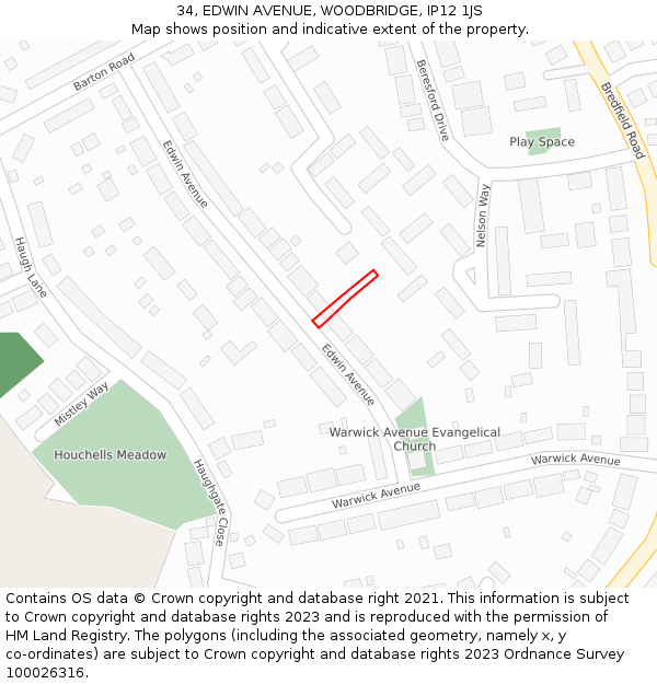 34, EDWIN AVENUE, WOODBRIDGE, IP12 1JS: Location map and indicative extent of plot