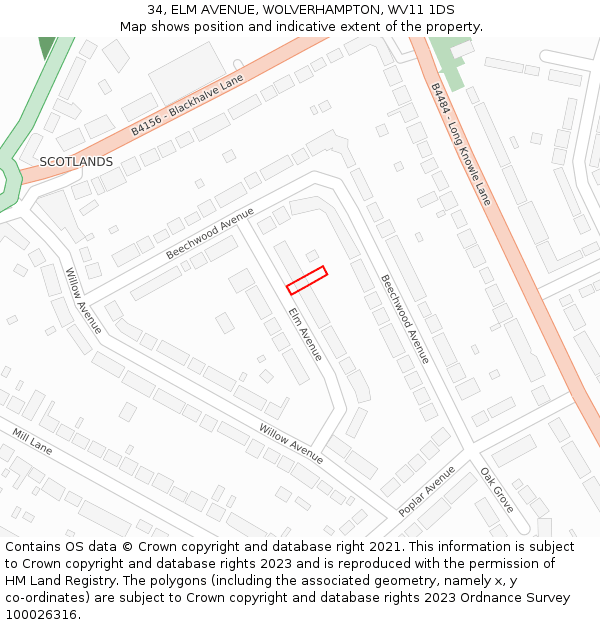 34, ELM AVENUE, WOLVERHAMPTON, WV11 1DS: Location map and indicative extent of plot