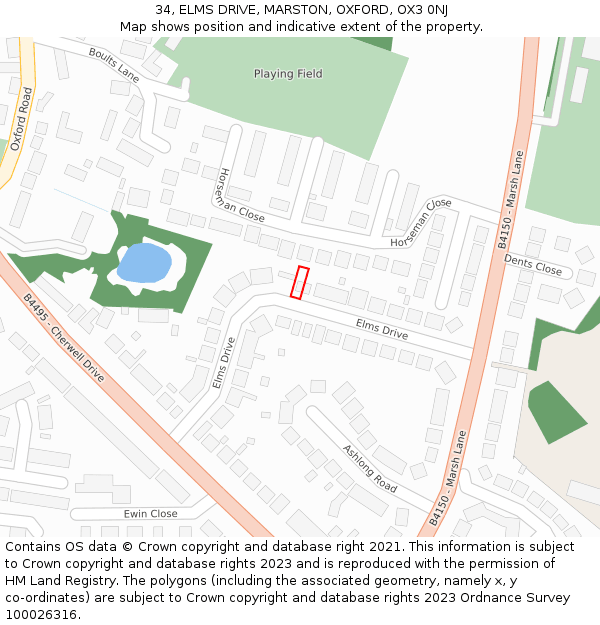 34, ELMS DRIVE, MARSTON, OXFORD, OX3 0NJ: Location map and indicative extent of plot