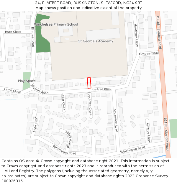 34, ELMTREE ROAD, RUSKINGTON, SLEAFORD, NG34 9BT: Location map and indicative extent of plot