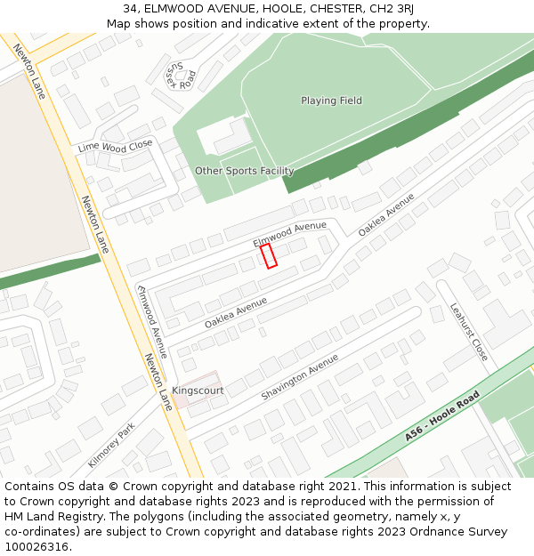 34, ELMWOOD AVENUE, HOOLE, CHESTER, CH2 3RJ: Location map and indicative extent of plot