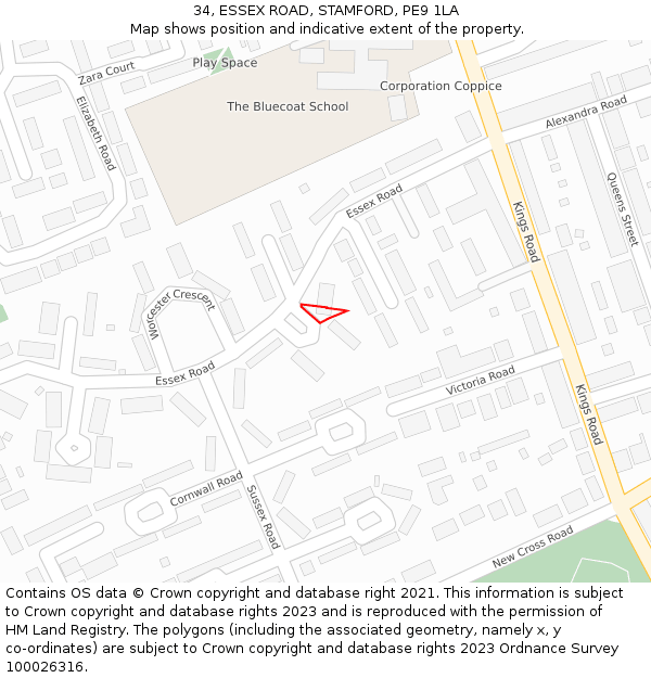 34, ESSEX ROAD, STAMFORD, PE9 1LA: Location map and indicative extent of plot