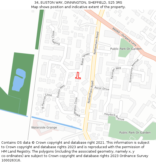 34, EUSTON WAY, DINNINGTON, SHEFFIELD, S25 3RS: Location map and indicative extent of plot