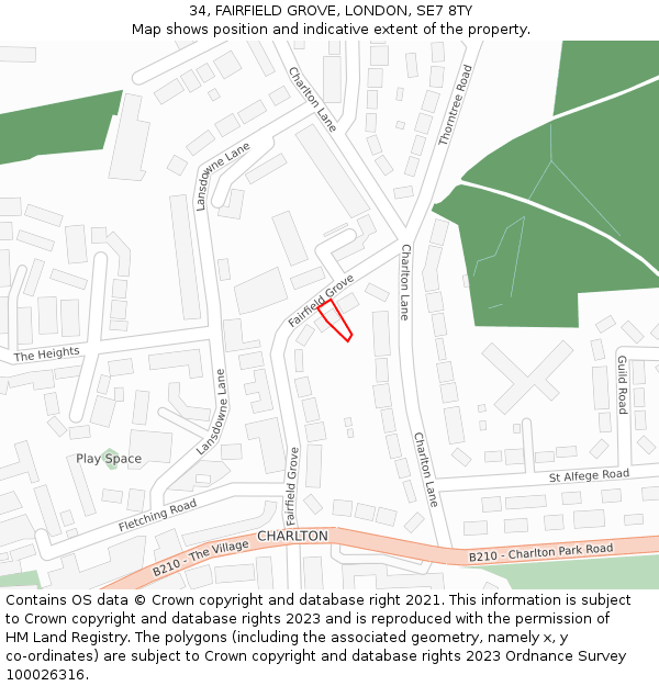 34, FAIRFIELD GROVE, LONDON, SE7 8TY: Location map and indicative extent of plot