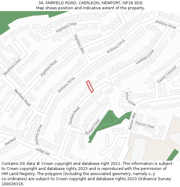 34, FAIRFIELD ROAD, CAERLEON, NEWPORT, NP18 3DQ: Location map and indicative extent of plot