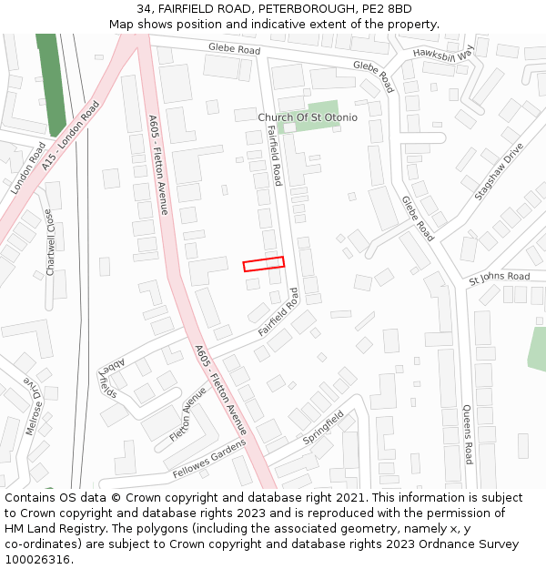 34, FAIRFIELD ROAD, PETERBOROUGH, PE2 8BD: Location map and indicative extent of plot