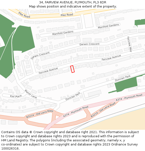 34, FAIRVIEW AVENUE, PLYMOUTH, PL3 6DR: Location map and indicative extent of plot