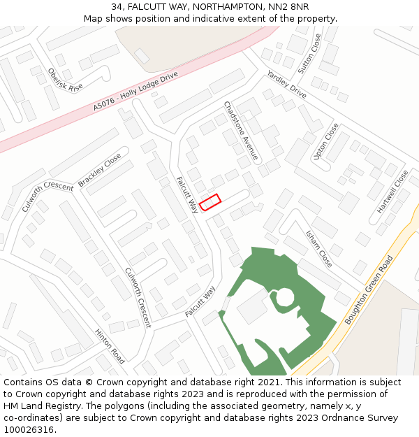 34, FALCUTT WAY, NORTHAMPTON, NN2 8NR: Location map and indicative extent of plot